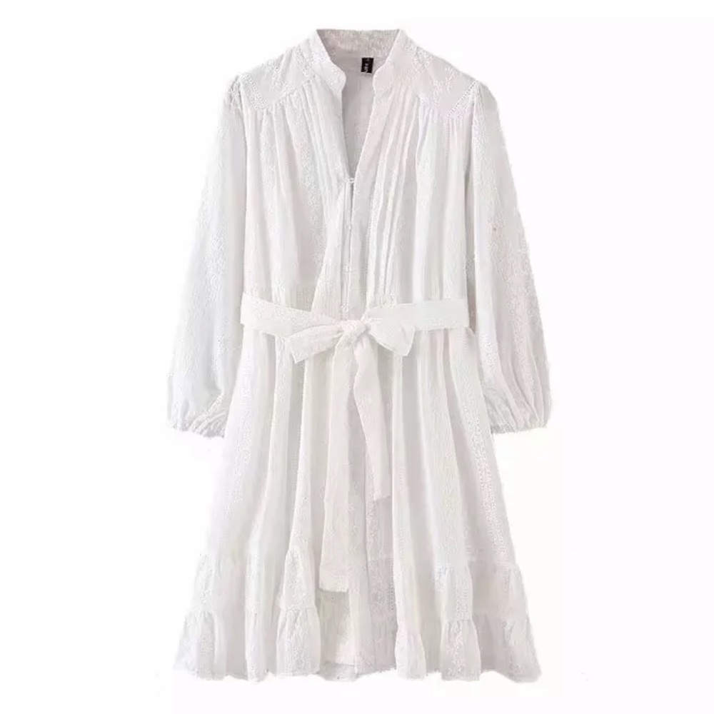 Boho Crochet Eyelet Button Up Gypsy Dress white - Picture 7 of 15
